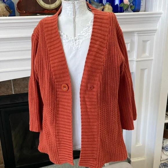 Dress Barn XL burnt orange sweater, one snap in front, bell sleeves. - Picture 3 of 8
